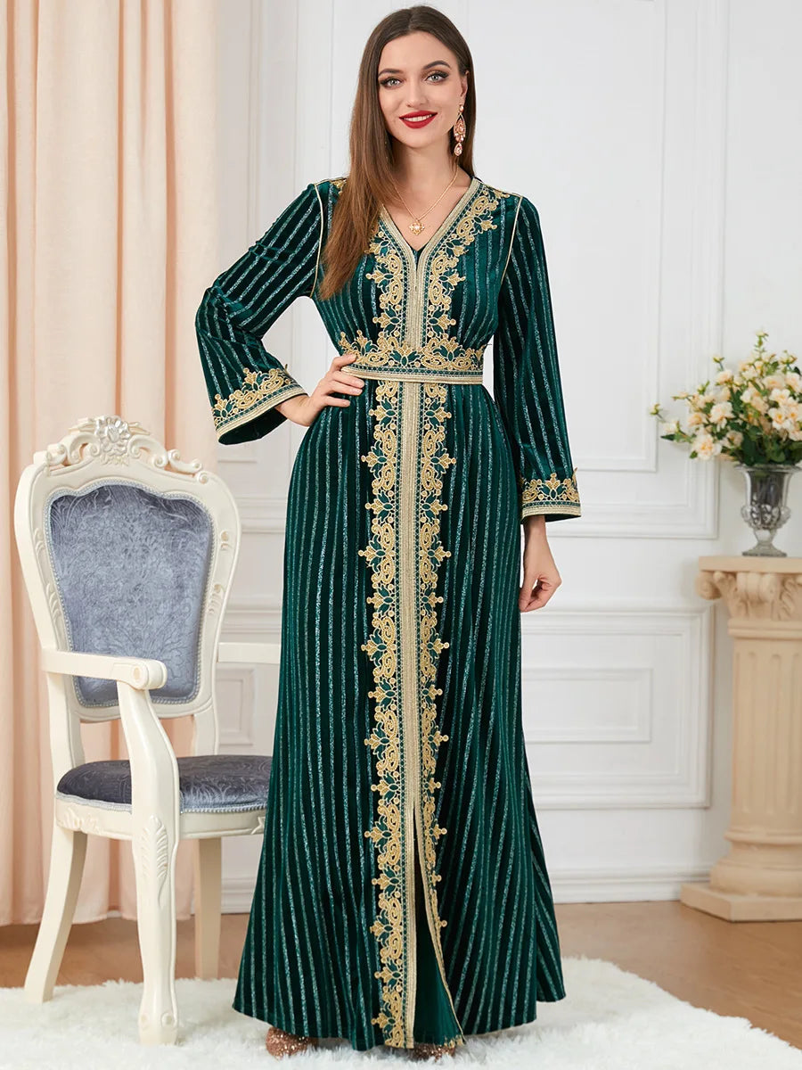Women's Fashion Velvet Elegant Green Long Dress