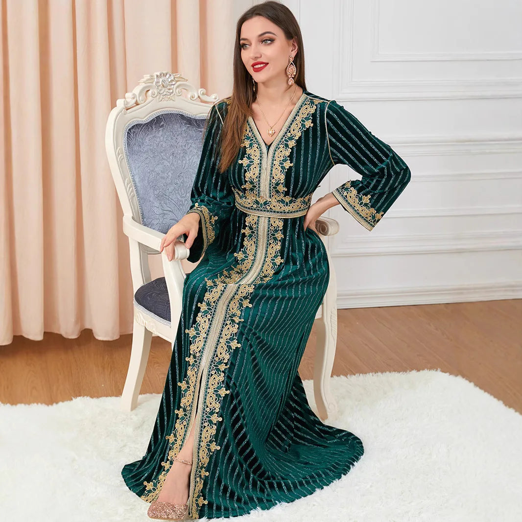 Women's Fashion Velvet Elegant Green Long Dress
