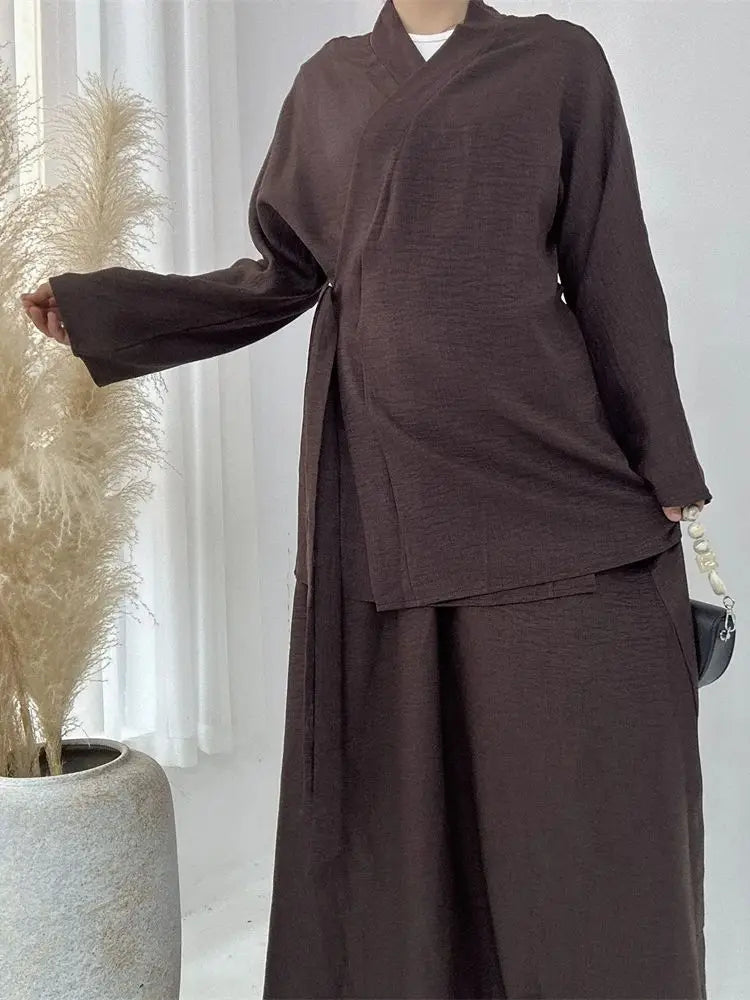 2 Piece Abaya Set Tops Skirt Sets Abayas For Women Robe