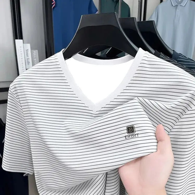 Men's T Shirts Casual Striped V