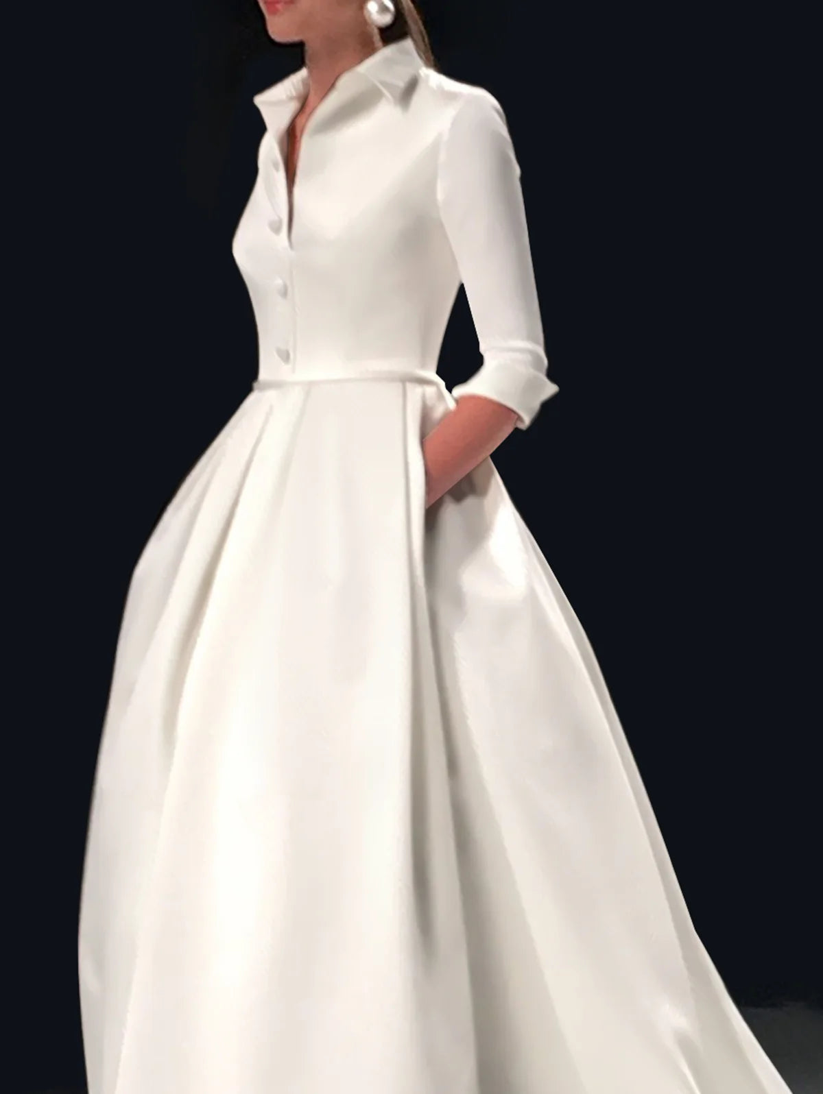 Fashion Elegant Long Dress for Women Solid Color Party Evening Bridesmaid Pockets Turndown Collar Maxi Dress Vestidos de gala