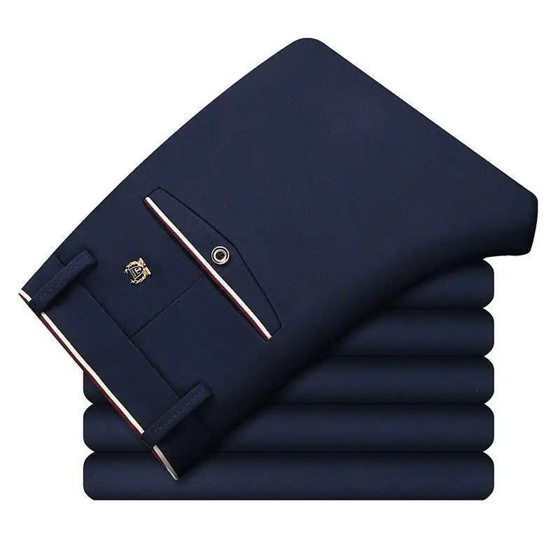 High Stretch Men's Dress Pants High Waist Elastic Formal Suit Pants  Classic Casual Trousers Slim Fit