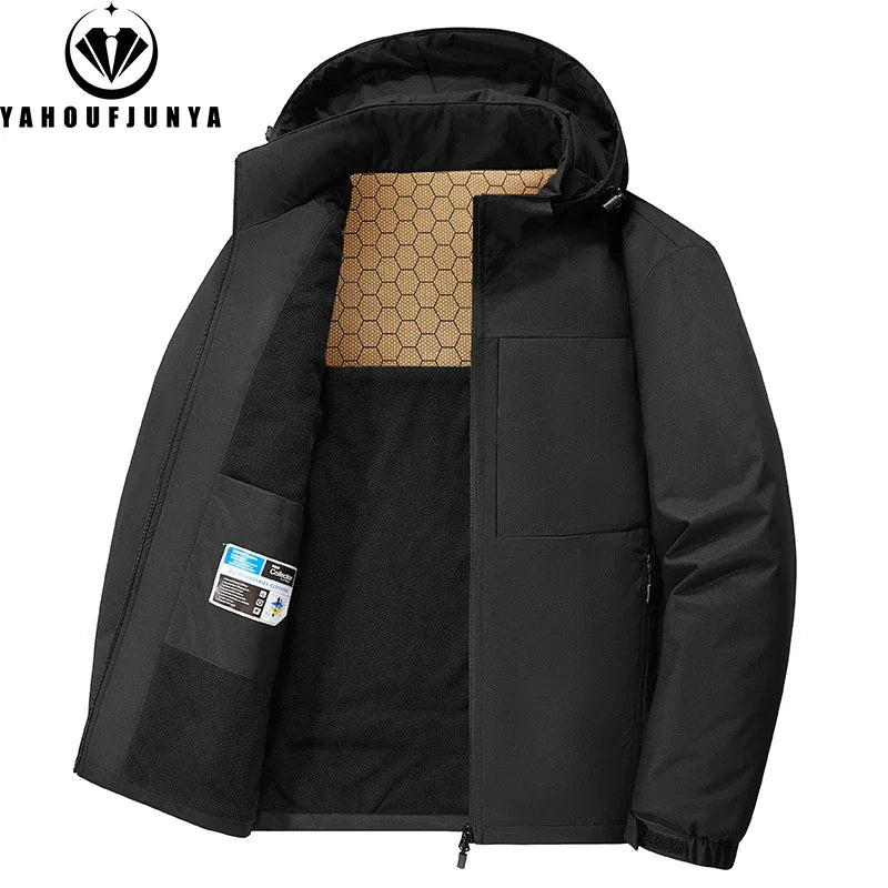 Winter Men Fleece Warm jacket Outdoor Windproof Detachable Hooded Jacket Men  Waterproof