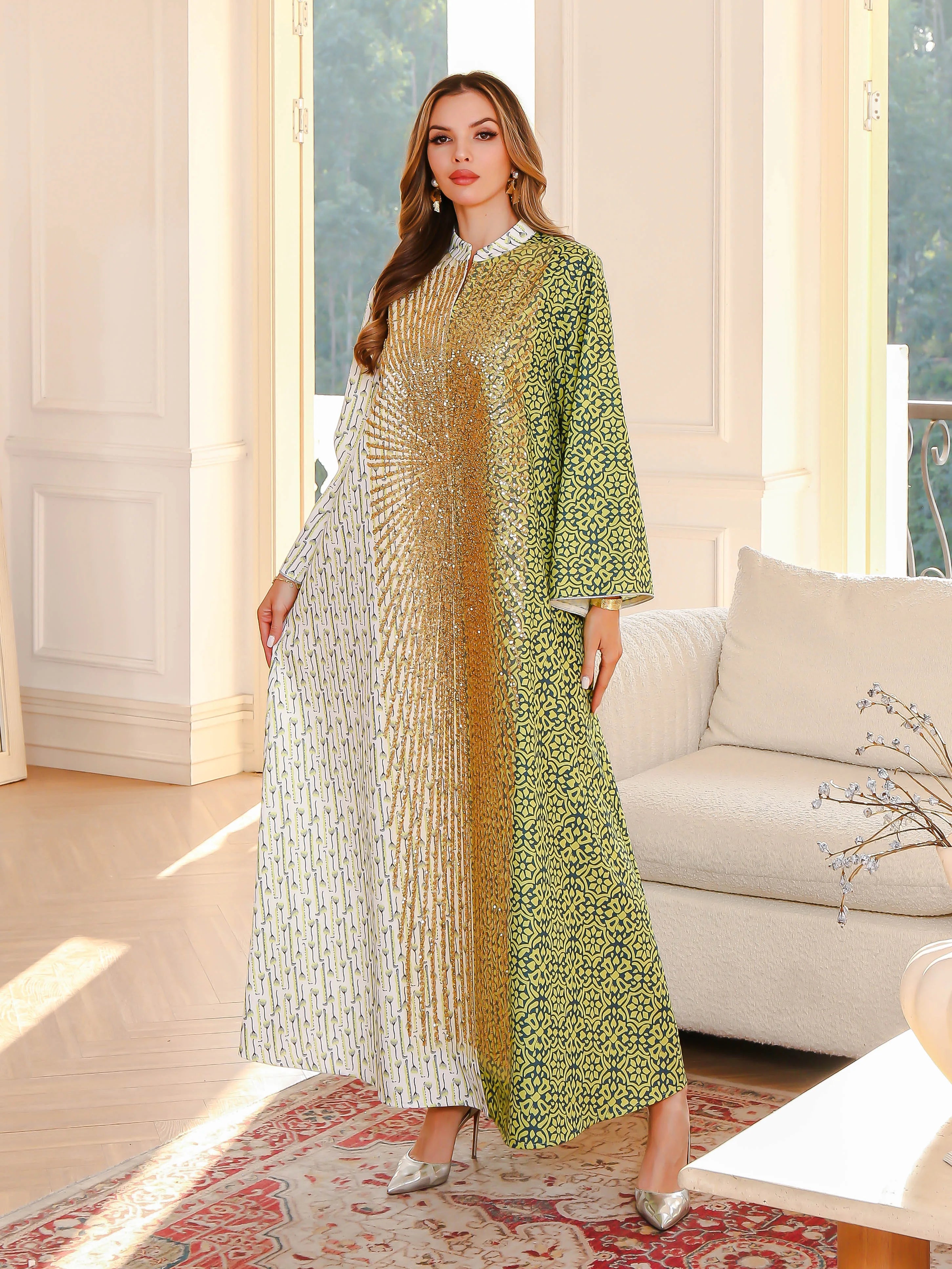 Summer New Patchwork Bead Robe  abaya  Print Robe