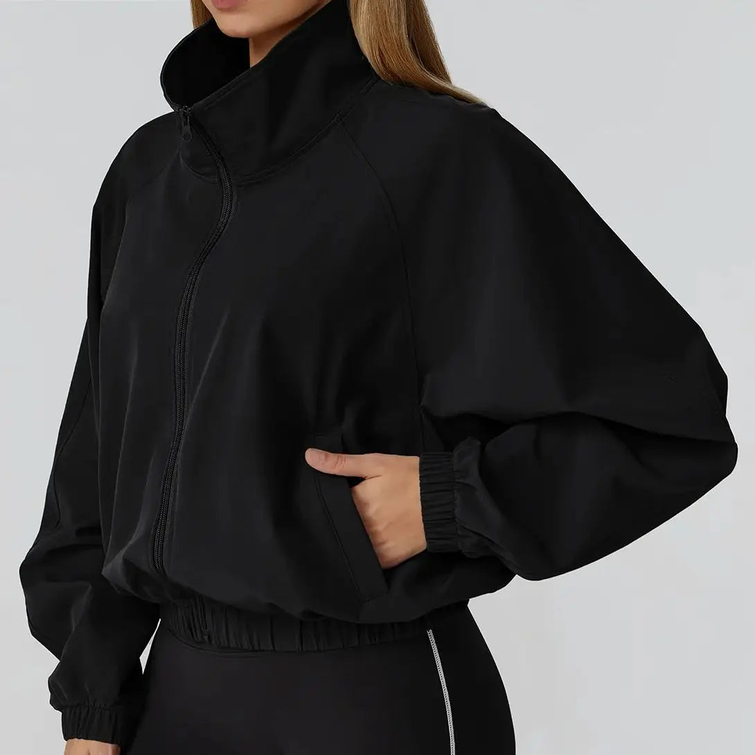 Women Sport Jacket Long Sleeve Shirt Gym Sportswear Quick Drying Stand Up Collar Zipper Top Windproof