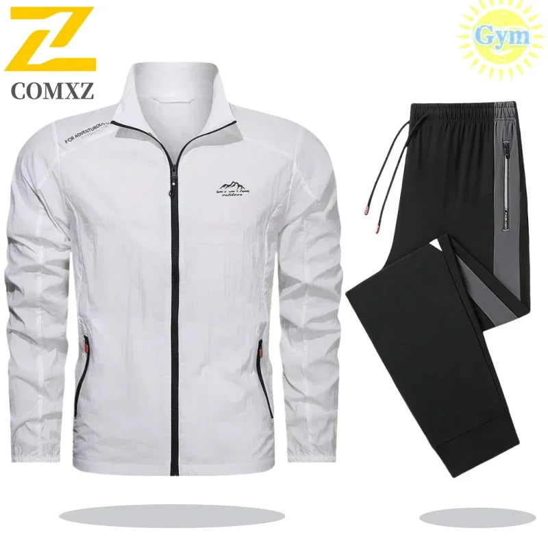 2025 Men's Sportswear Spring Summer Tracksuit 2 Piece Sets Sports Suit Sun Jacket+Pant Running Set Male Gym Exercise Clothing