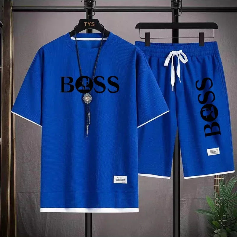 Men's luxury sportswear set casual fitness T-shirt and shorts 2-piece set with short sleeves summer 2025