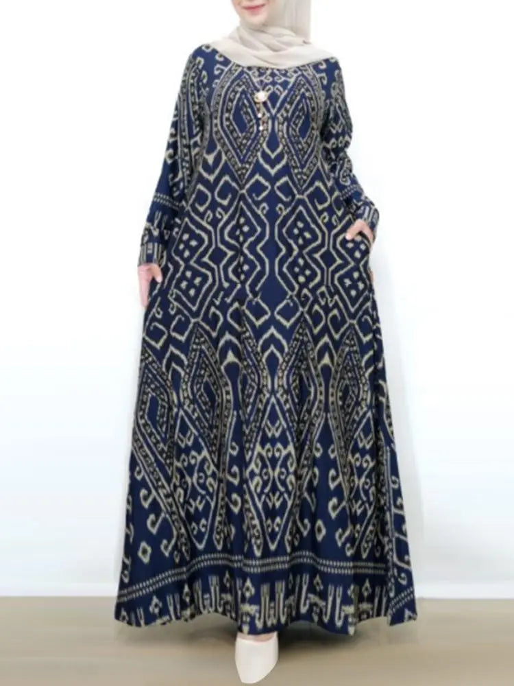 ZANZEA Vintage Printing Maxi Dress Casual Bohemian  Long Sleeve Elegant Women Loose Long Robe