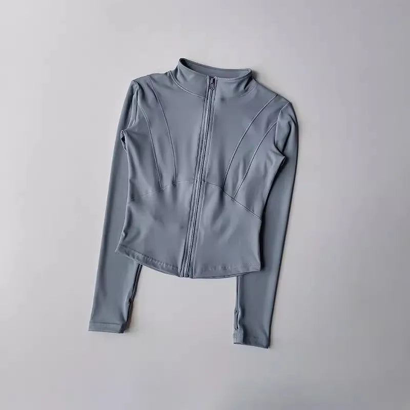 Women Sports Jacket Zip Fitness Yoga Shirt Workout Running Coats Gym Long Sleeve Top Slim Tight Yoga Coat Gym Workout Top Jacket