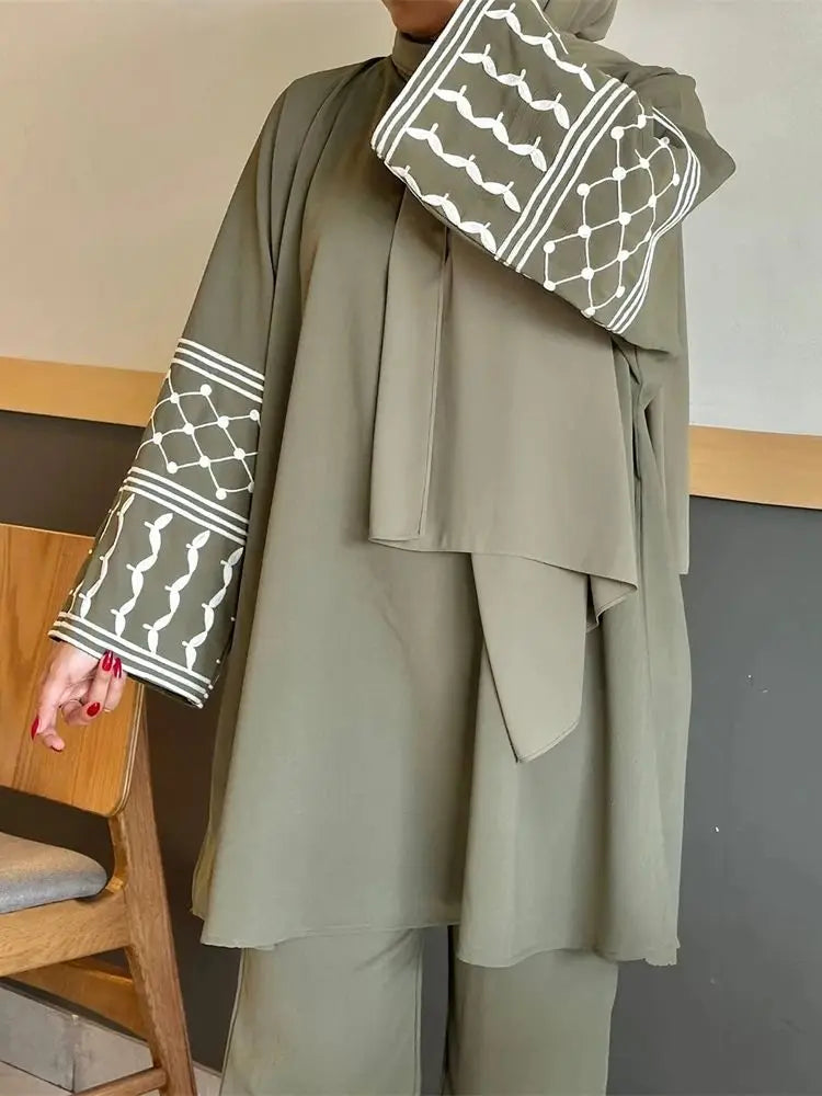 Eid Plain 2 Piece Abaya Set Tops Pants Sets Abayas For Women Clothing Robe  Femme