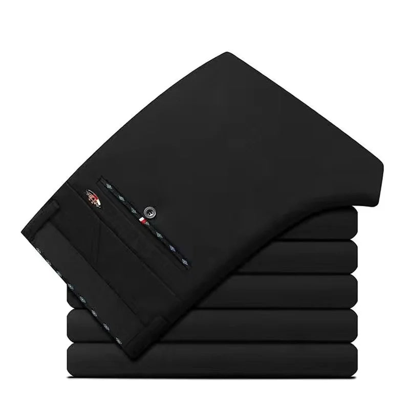 High Stretch Men's Dress Pants High Waist Elastic Formal Suit Pants  Classic Casual Trousers Slim Fit
