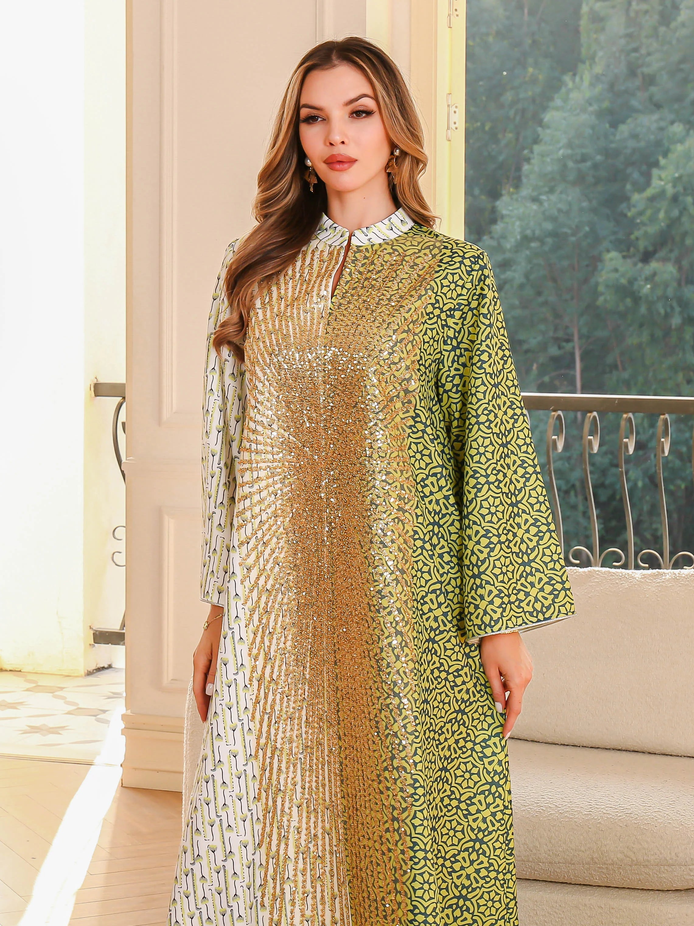 Summer New Patchwork Bead Robe  abaya  Print Robe