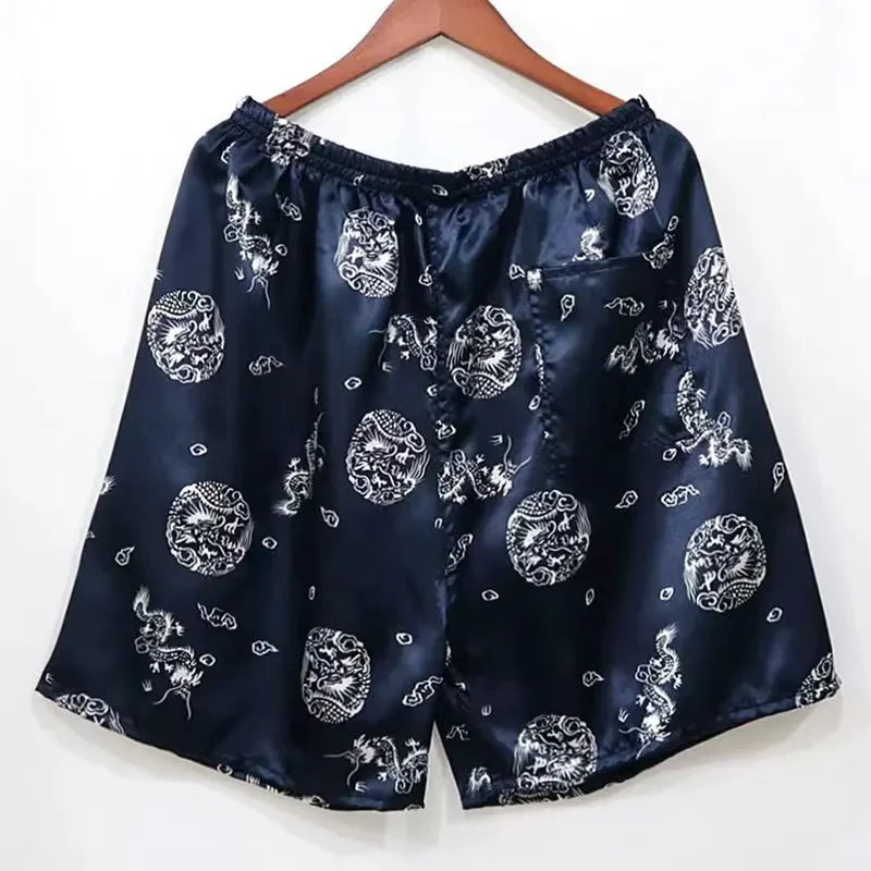 Men Sleep Bottoms Silk Satin Pajamas Casual Sleepping Short Pants Print Smoothy Nightwear Ice Silk Soft Loose Homewear Nightwear