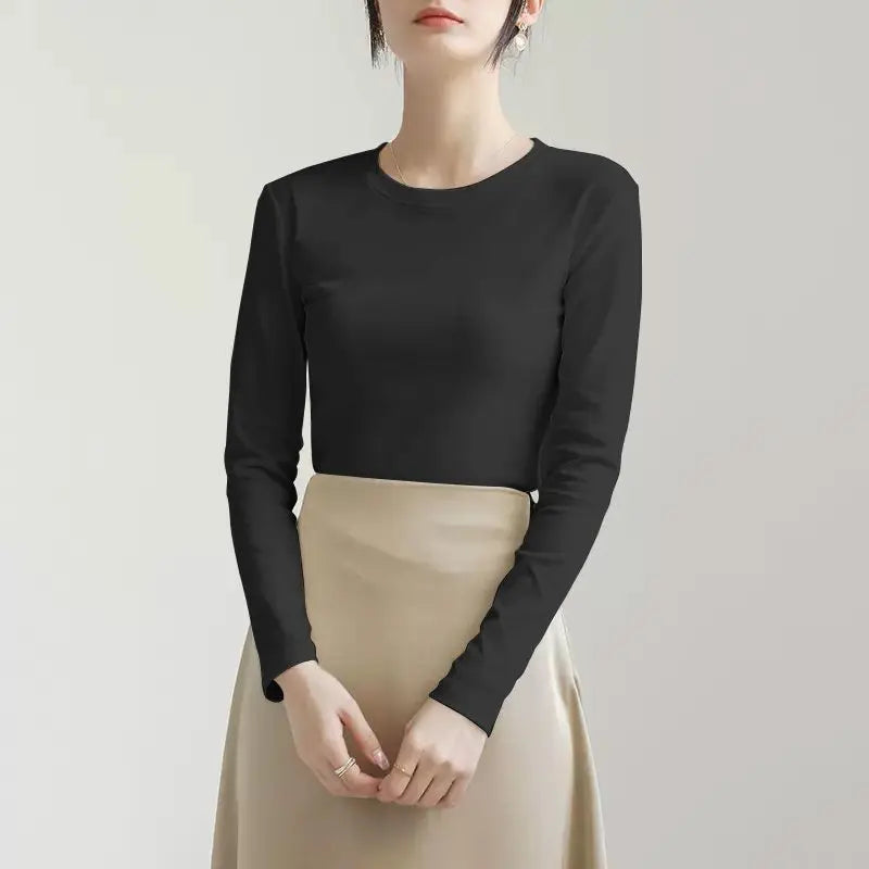 Threaded Warm Bottoming Shirt for Women in Autumn and Winter New Slim Fit Inner Long-sleeved T-shirt Fleece Top