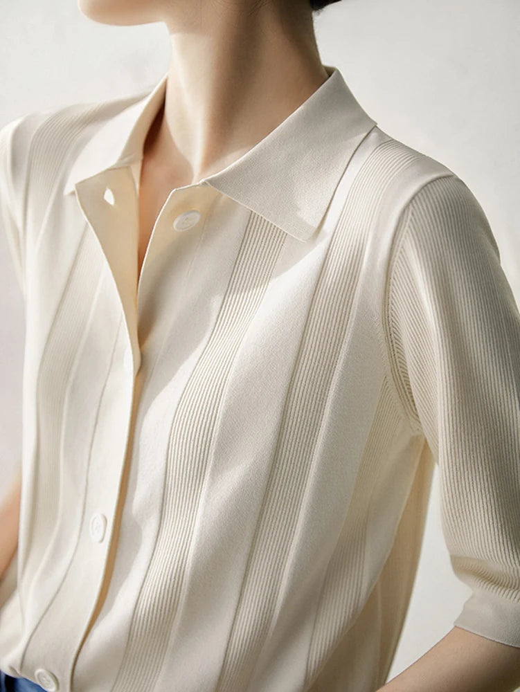 Turn-Down Collar Tee Shirt Femme Korean Fashion Clothing Button Tshirts For Women Short Sleeve 2025 Summer Cardigan Knitted Tops
