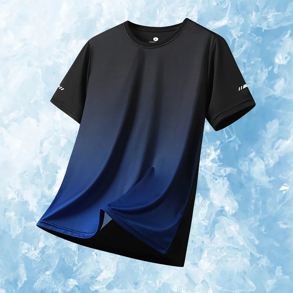 Sale Men's Sports T-Shirts Gradient Quick Drying Elastic Breathable Short Sleeve Summer Casual Loose Clothing Tops Running Sportswear