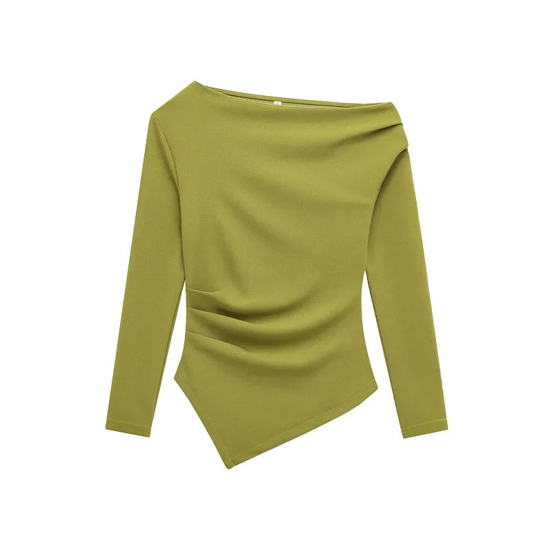 HXAO Women's Elegant Tops 2025 Spring Long Sleeve Pullovers Fashion Casual  White Black Red Green Tops For Female