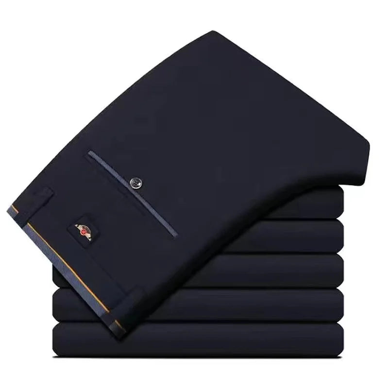 High Stretch Men's Dress Pants High Waist Elastic Formal Suit Pants  Classic Casual Trousers Slim Fit