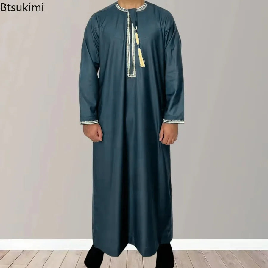 Men's Fashion  2 PC  Abayas Dress O Neck Long Sleeve Pullover Kaftan Clothing Robe