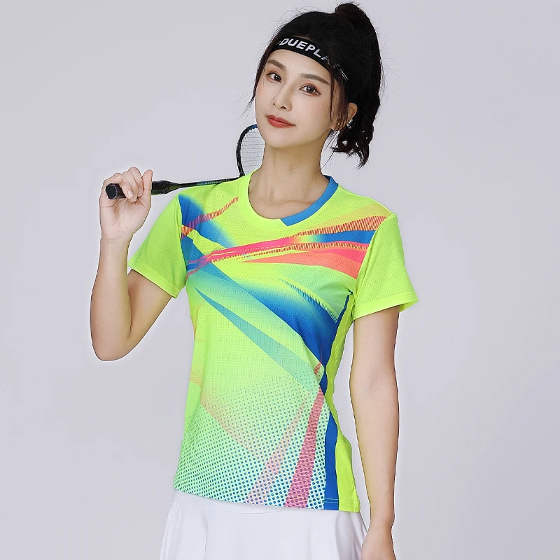Women Badminton T-shirts Quick Dry Table Tennis Jerseys Mesh Breathable Training Sports Tees Polyester Tennis Short Sleeve