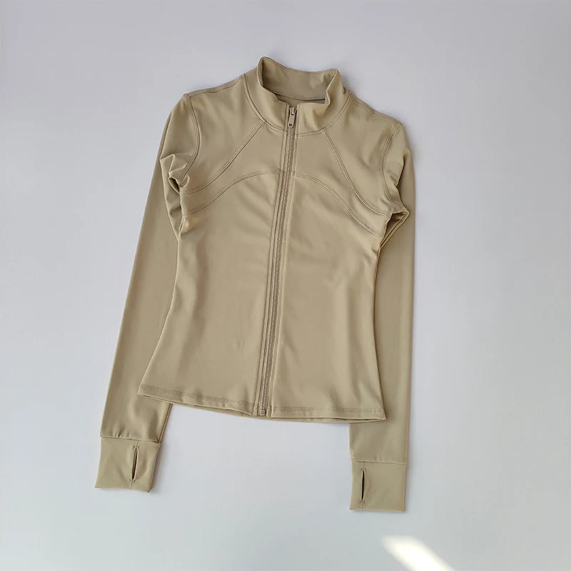 Women's High-end Standing Collar Long Sleeved Sports Jacket Running Training Fitness Top Windproof Running Suit