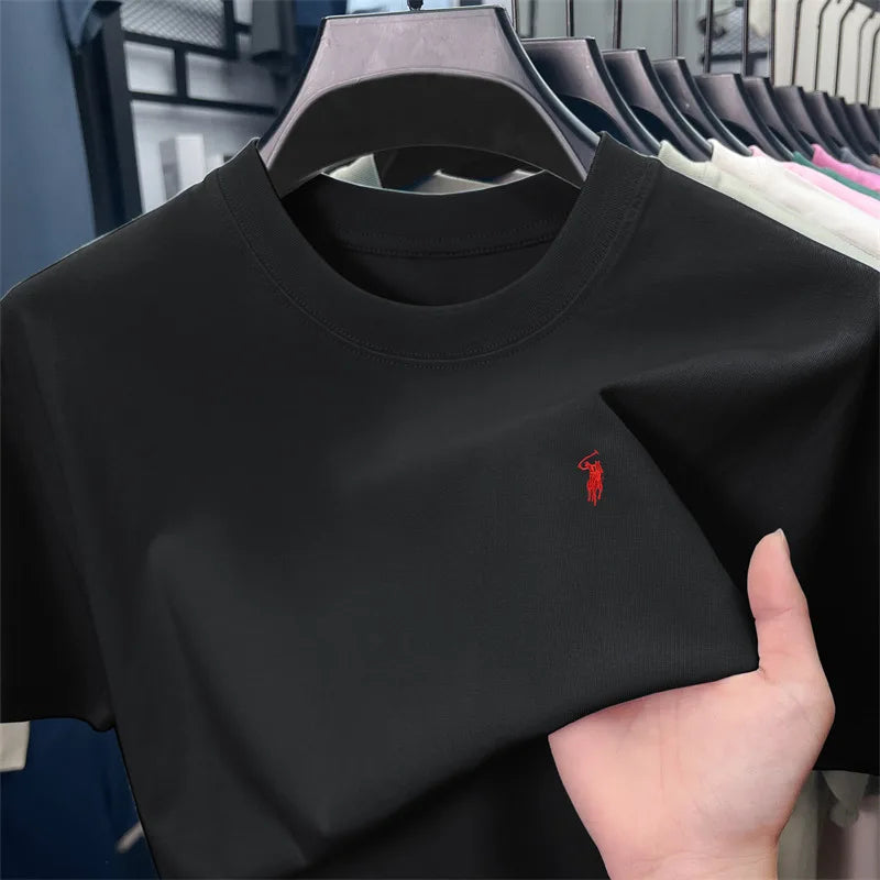 100% cotton men's T-shirt,polo  new high-end comfortable casual round-neck