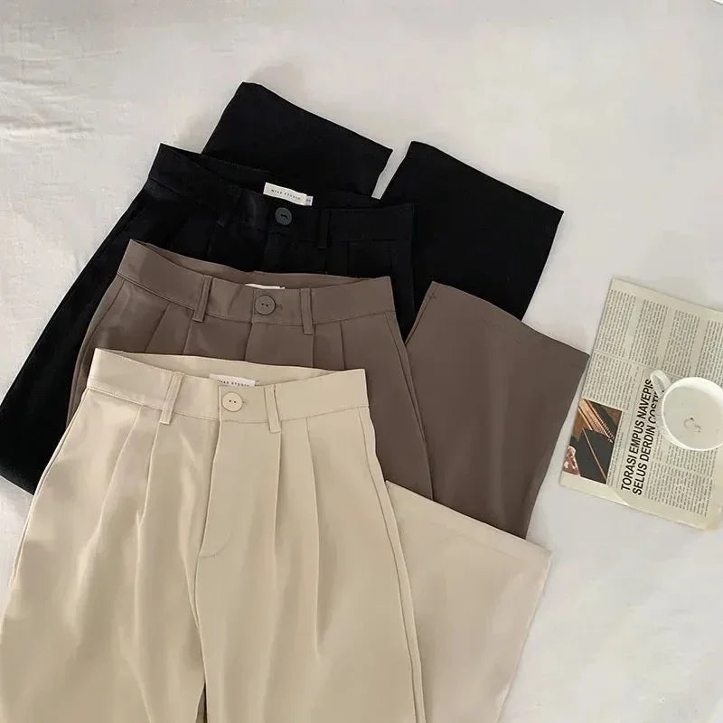 High Waist Women Suit Pants Fall Straight Office Ladies Korean Fashion Trousers Casual Button Loose Female Black Pants New 2025