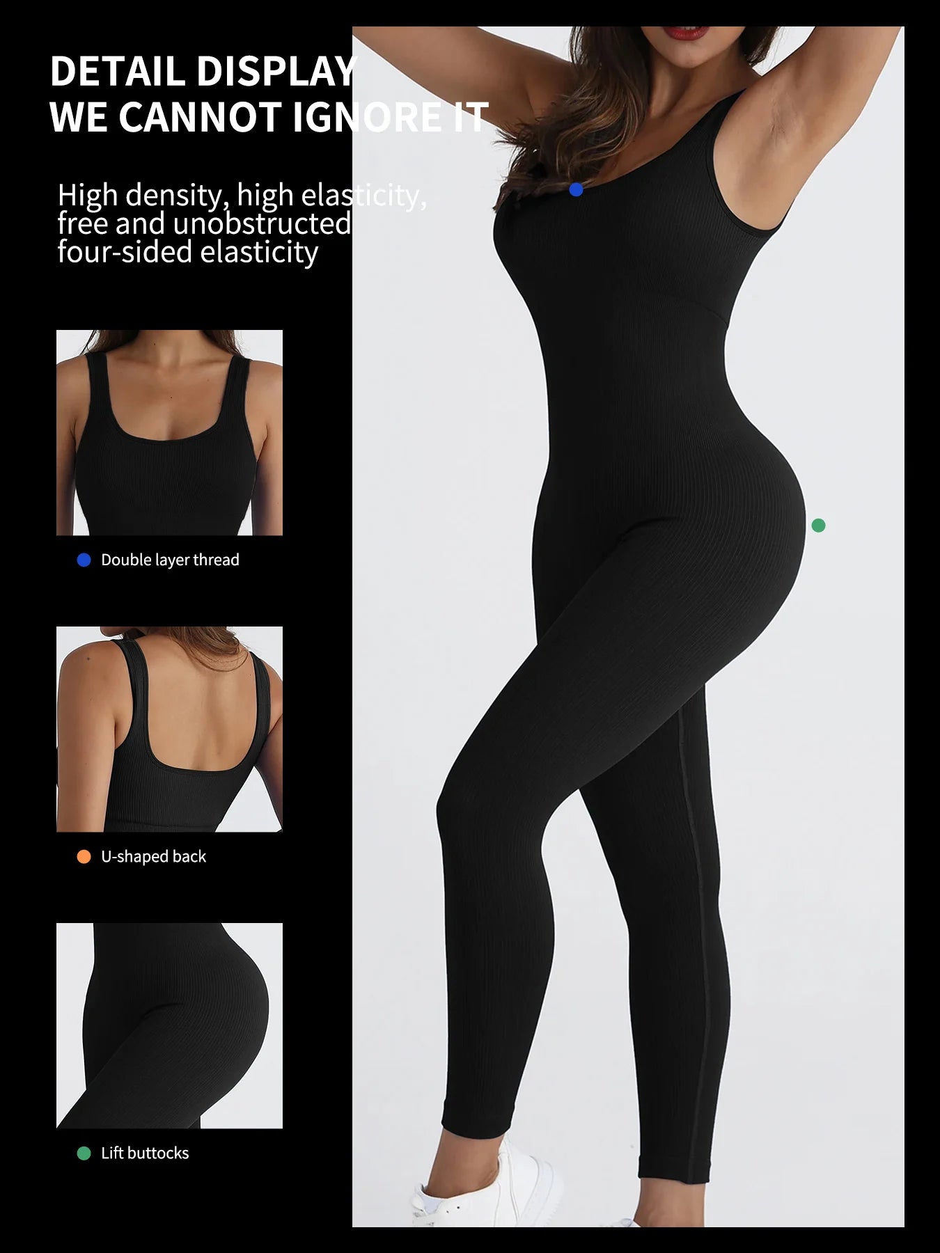 Women's shapewear jumpsuit slim fit square neck sleeveless summer jumpsuit ribbed yoga suit sports outdoor casual clothing