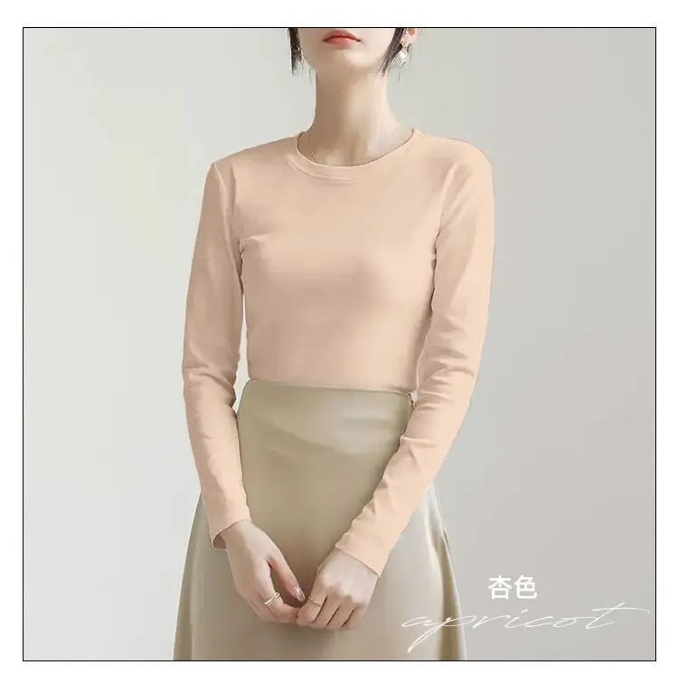 Threaded Warm Bottoming Shirt for Women in Autumn and Winter New Slim Fit Inner Long-sleeved T-shirt Fleece Top