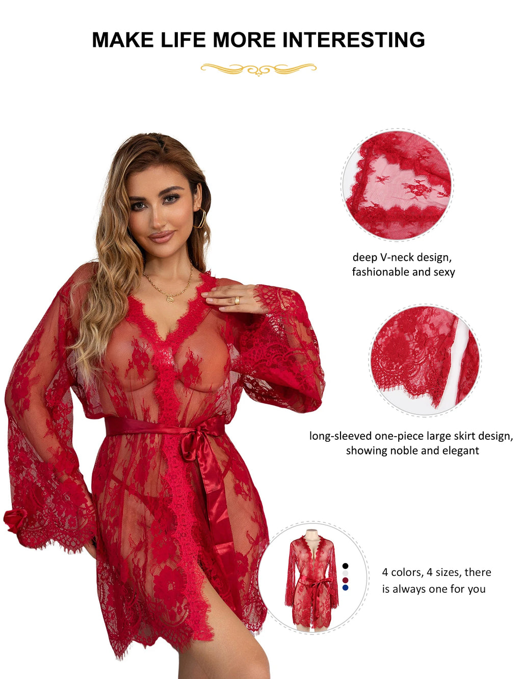 Women's Elegant Sleepwear Red Sheer Mesh Transparent Robe Set Erotic Nightgown Hot Plus Size Sexy Babydoll Lingerie with Panties