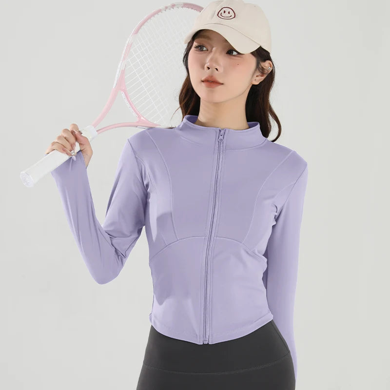 Women Sports Jacket Zip Fitness Yoga Shirt Workout Running Coats Gym Long Sleeve Top Slim Tight Yoga Coat Gym Workout Top Jacket