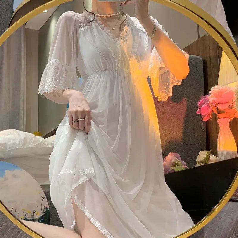 Sleepwear Women Nightwear Women's Sweet New Summer Long-sleeved Lace Home Clothes Night Gown Sleep Dress