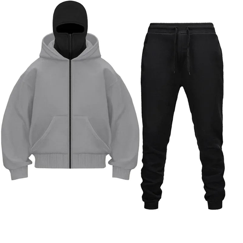 Woman Men Tracksuits Casual Masked Zipper Hooded+Jogging Sweatpants 2Piece Set Daily Hooded Sweatshirt Clothing Hot Sale Couples