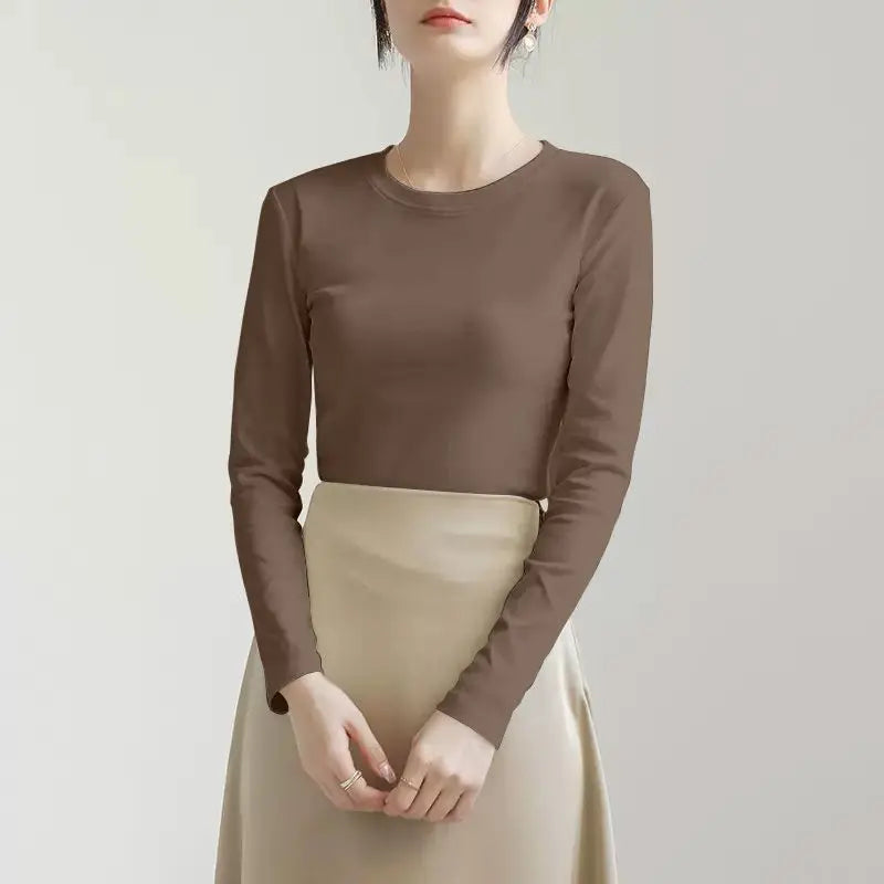 Threaded Warm Bottoming Shirt for Women in Autumn and Winter New Slim Fit Inner Long-sleeved T-shirt Fleece Top