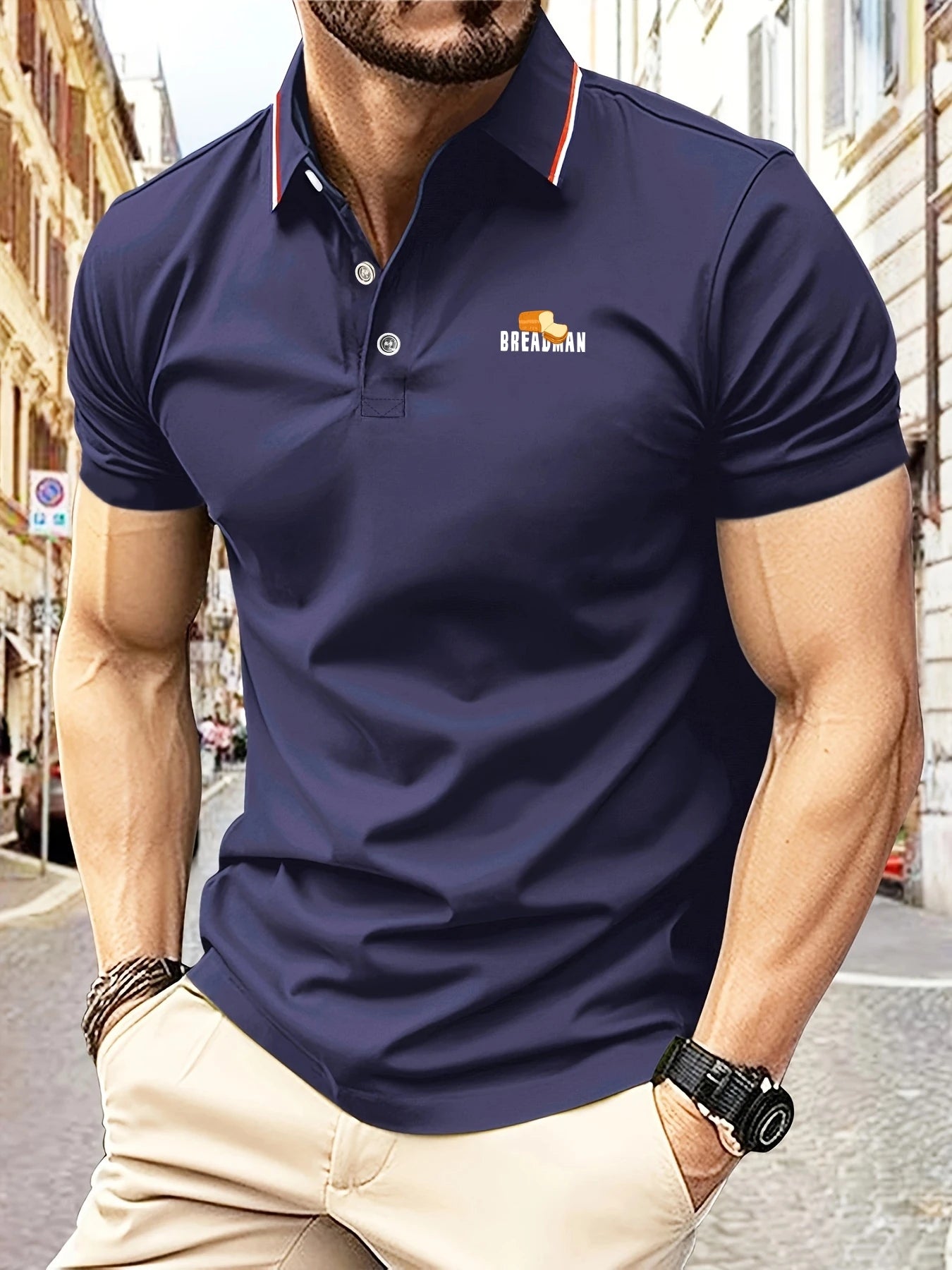 2025 Men's Breadman Graphic Polo Shirt Striped Collar Short Sleeve Breathable Comfort Fit Casual Wear T-Shirt
