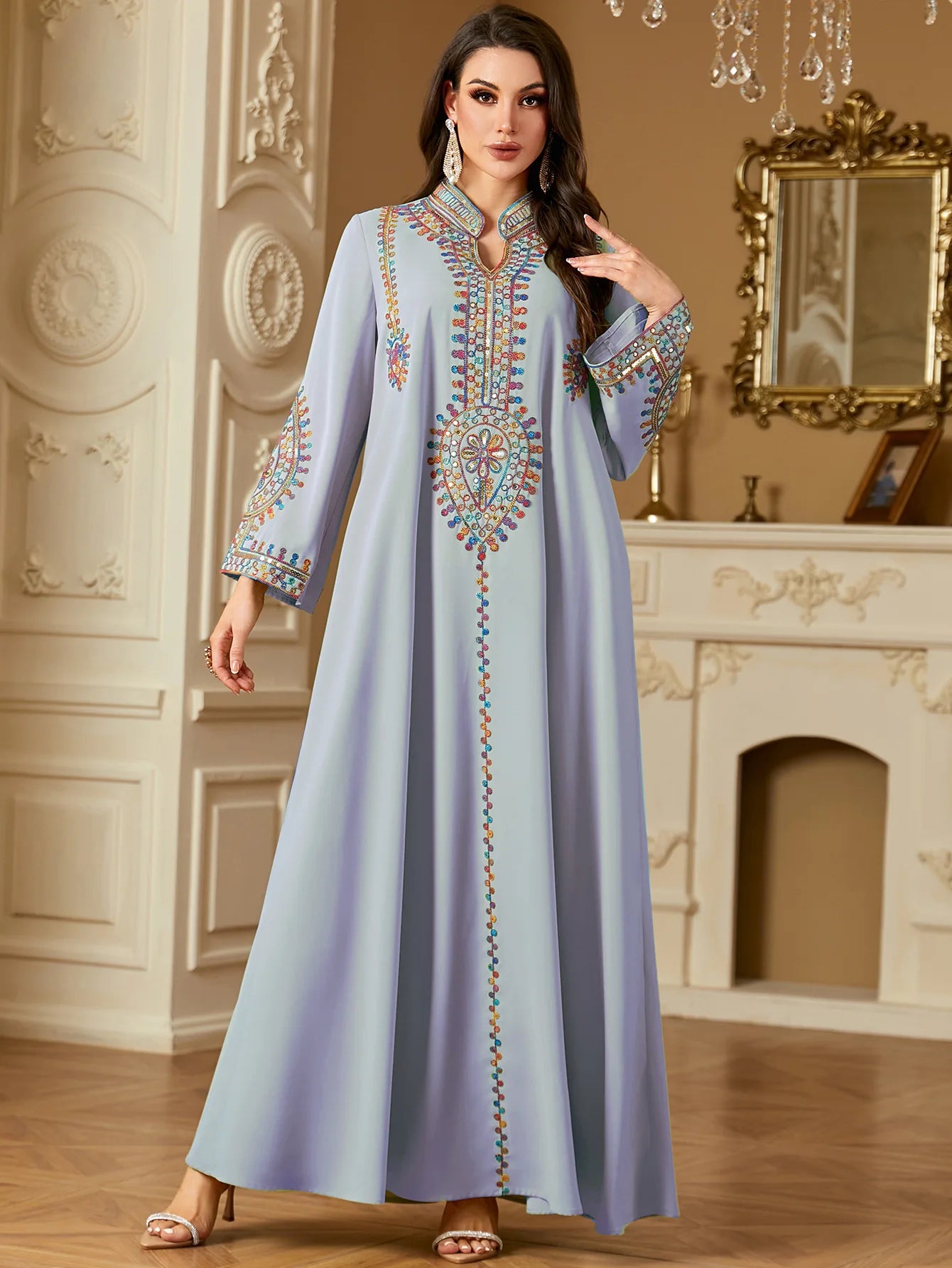 2025 Ramadan  Women Embroidery Long Dress Gulf Jalabiya Abaya Eid Djellaba Vestidos