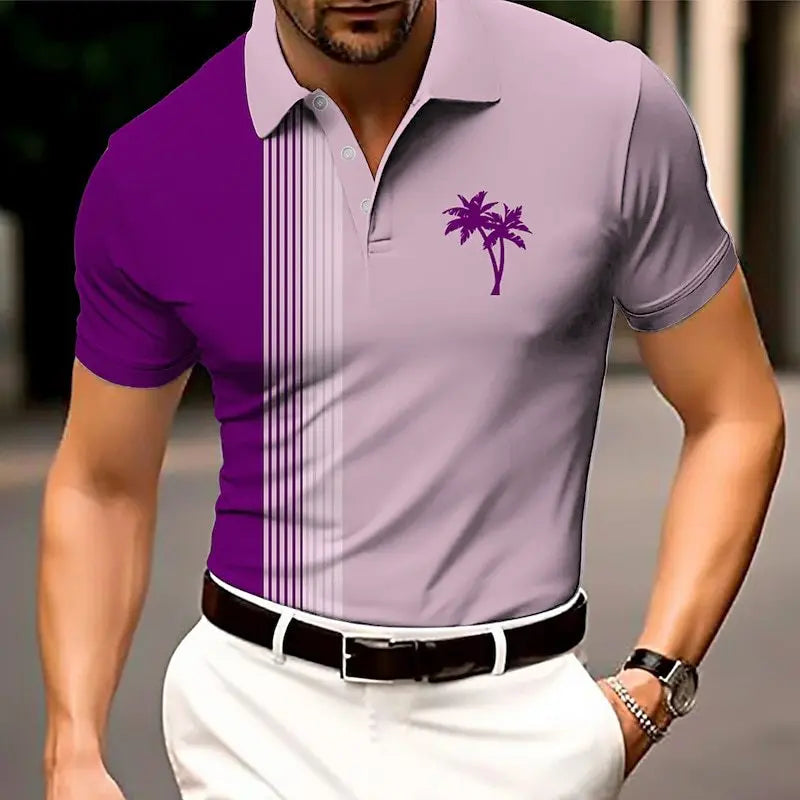 Men's Striped Trend Polo T-Shirts Summer Short Sleeve Breathable 3d Print Street POLO Beach Casual Tops