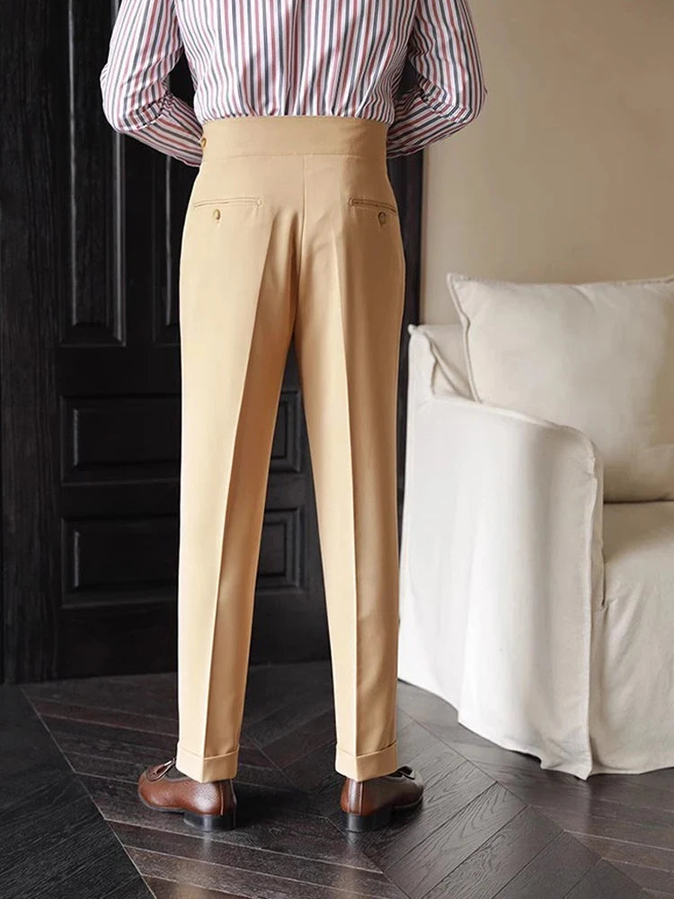 Naples Trousers Men 2025 Spring Autumn New Fashion Belt-up High Waist Slim Pants Men Business Casual Solid Color Straight Pants