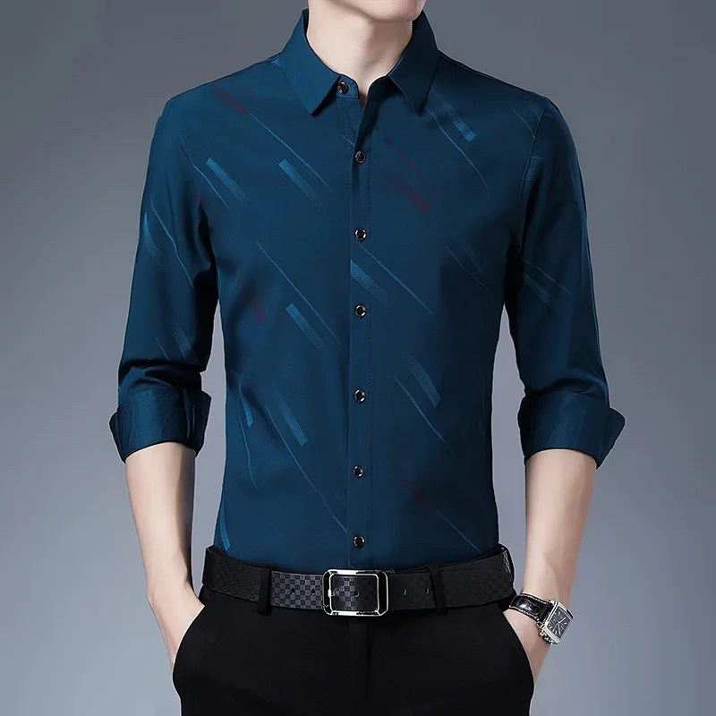 Men's POLO Collar  Striped Clothing Blouse simple