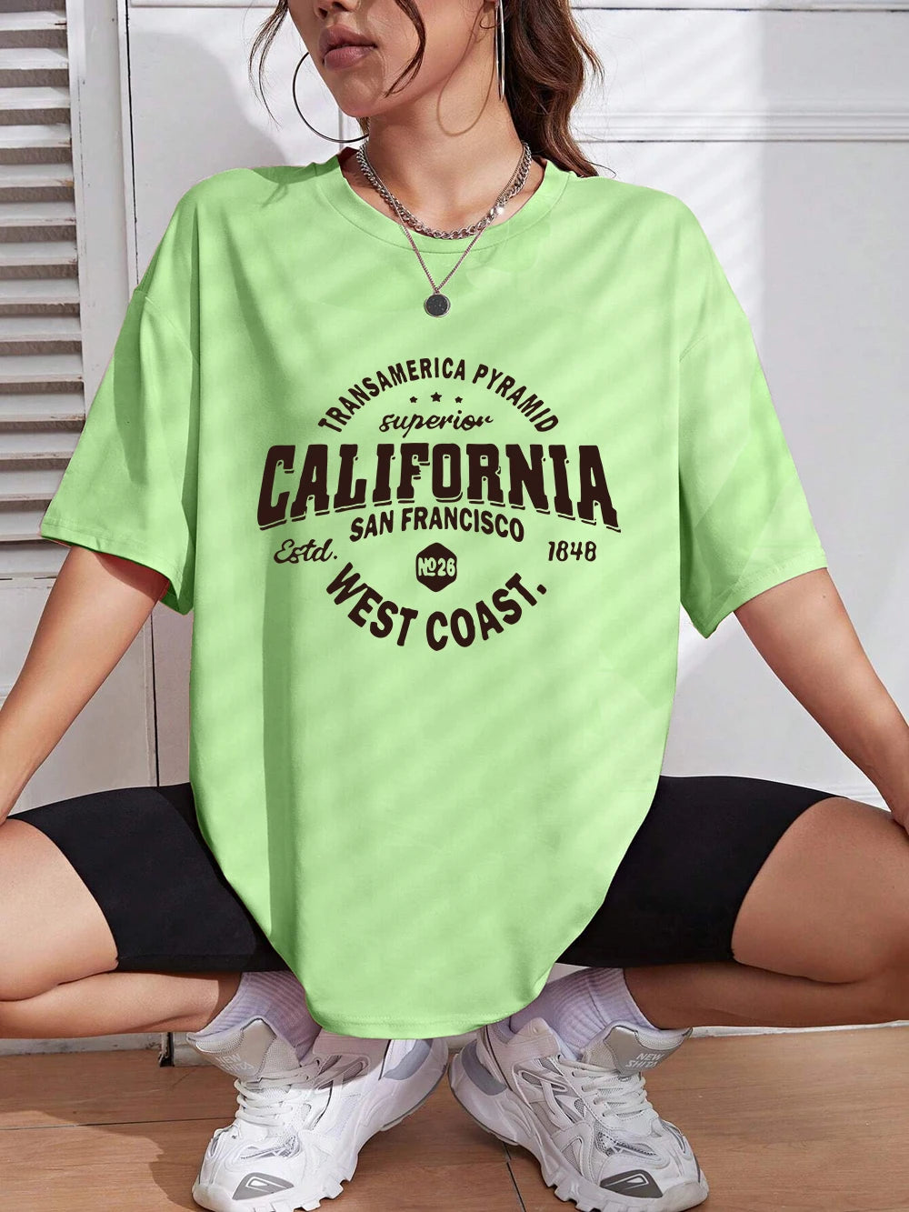 Women's T shirts California West Coast San Francisco Letter Printing  O-Neck Soft Casual