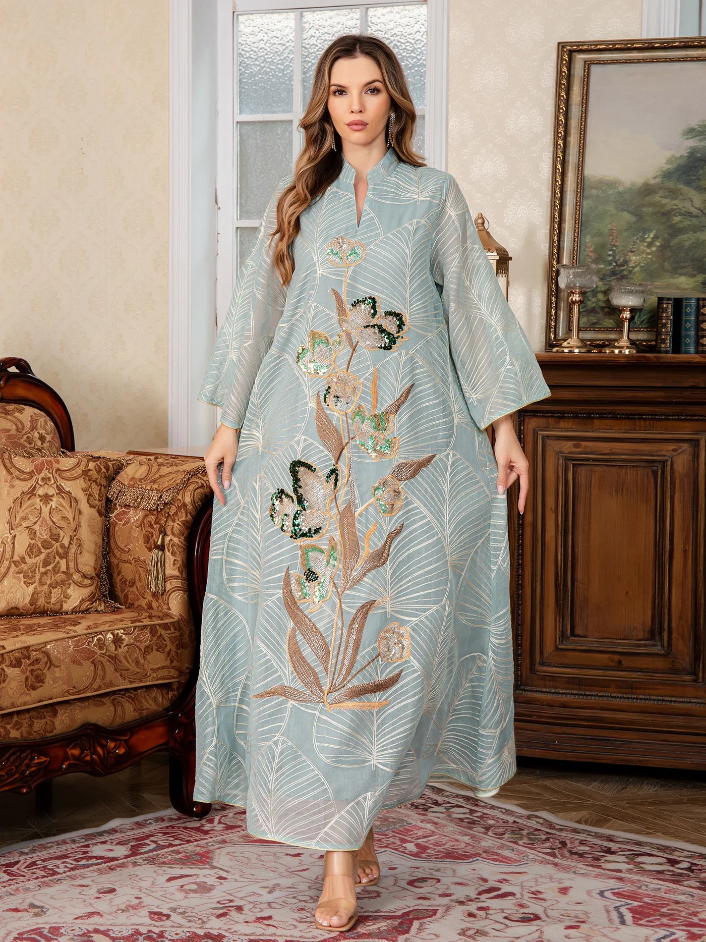New Middle East Muslim Women's Robe Loose Fit Non-Stretch Fabric High-end Elegant Embroidered Lace Dubai dress Arab Dress Abaya