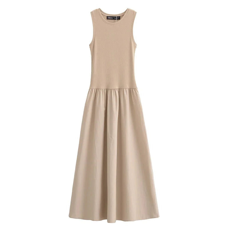 MUJER Black Pleated Long Dresses for Women Knitted Sleeveless Maxi Dress Woman Vintage Party Womens Dresses Spring Casual Dress