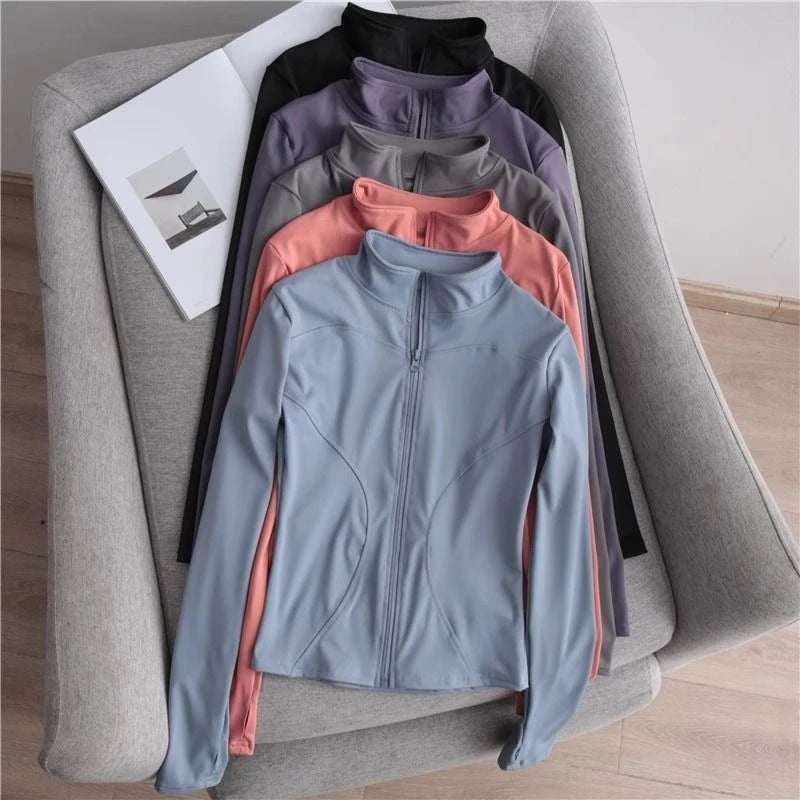 1pcs Women's Fitness Sports Jacket Zipper Long-sleeved Yoga Top Gym Running Training Yoga Clothes Quick-drying Breathable Top