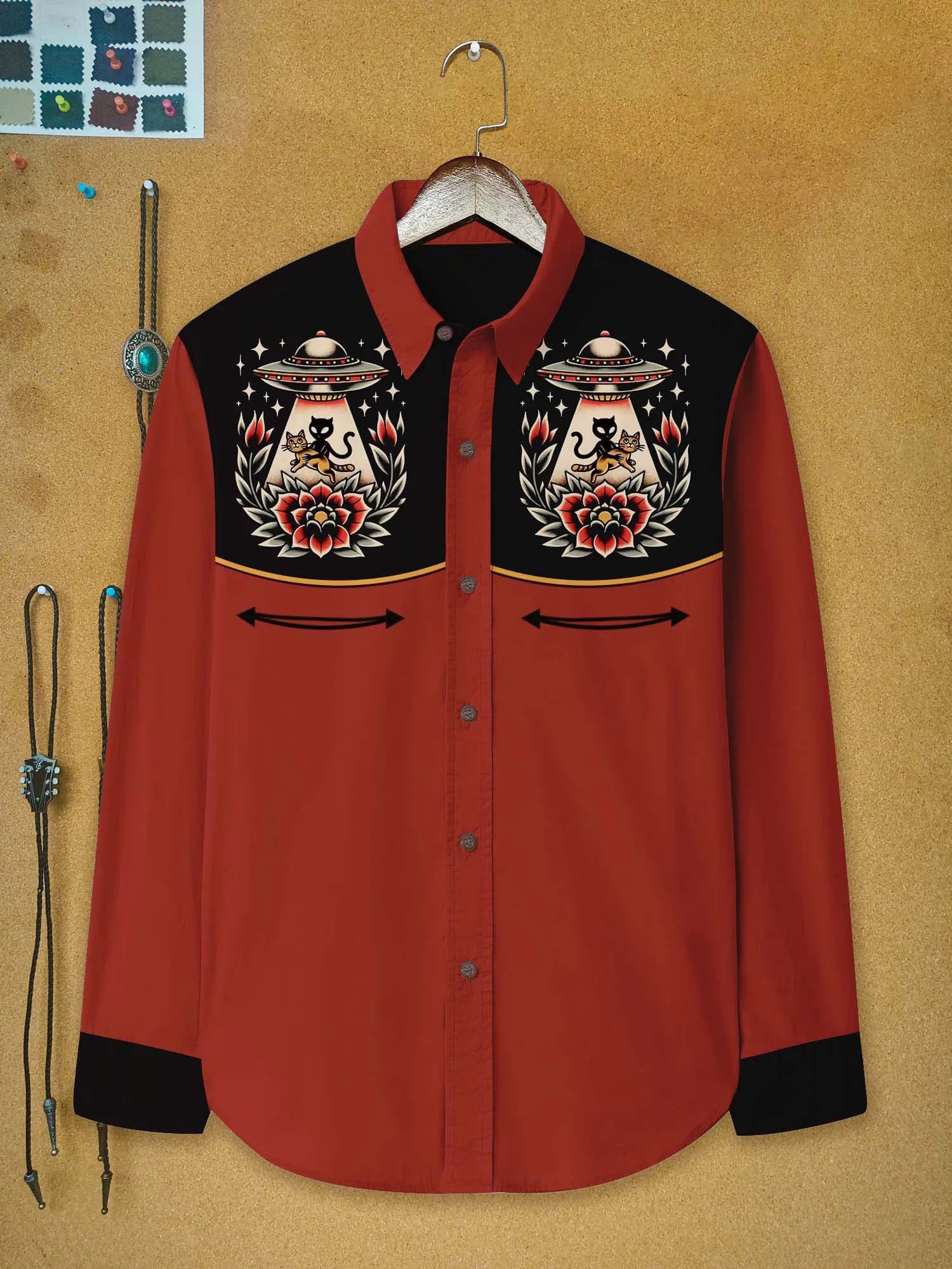 Men's Collar Printed Top Camisa Manga Larga Hombre