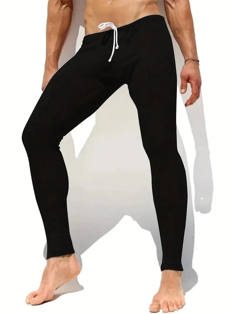 Men's Autumn Winter Casual Elastic Knitted Pants Soft Warm Pants for Sleepwear Men Slim-fit Elastic Fitness Pants Sleep Bottoms