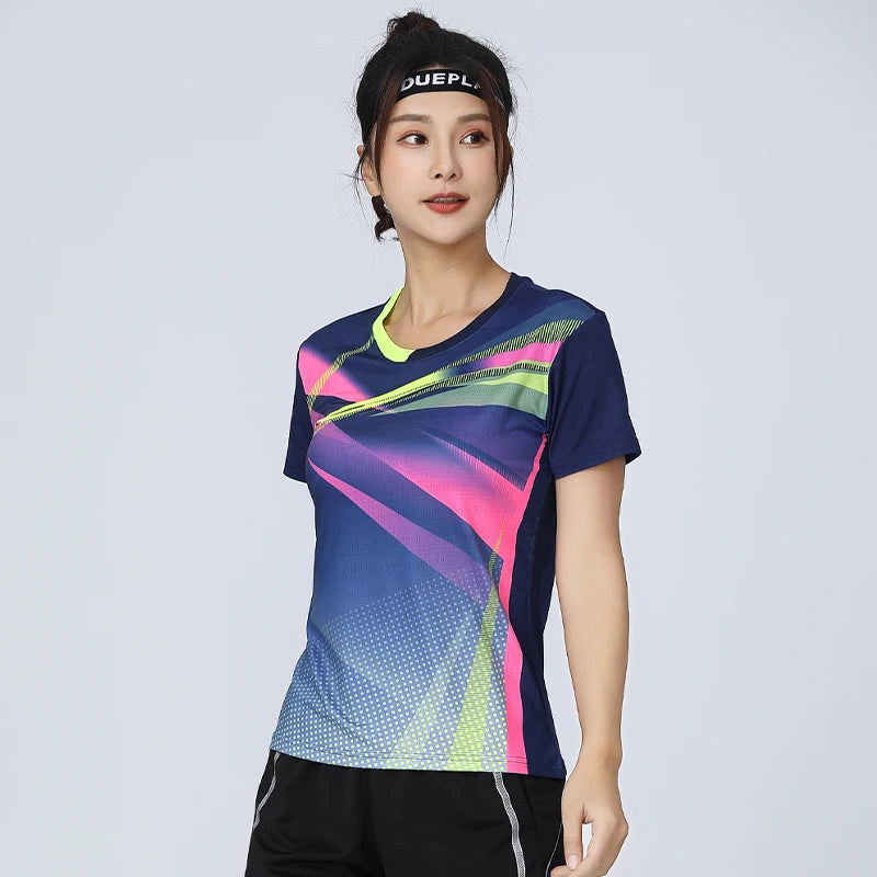 Women Badminton T-shirts Quick Dry Table Tennis Jerseys Mesh Breathable Training Sports Tees Polyester Tennis Short Sleeve
