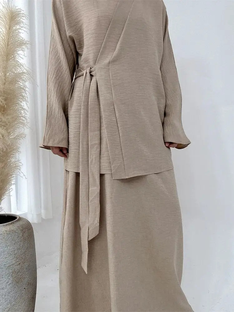 2 Piece Abaya Set Tops Skirt Sets Abayas For Women Robe