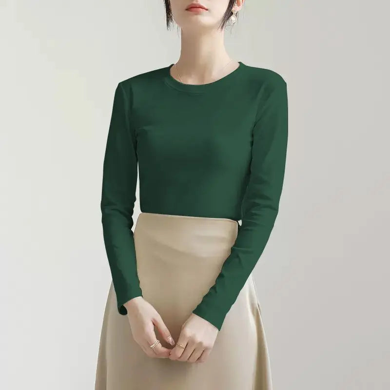 Threaded Warm Bottoming Shirt for Women in Autumn and Winter New Slim Fit Inner Long-sleeved T-shirt Fleece Top