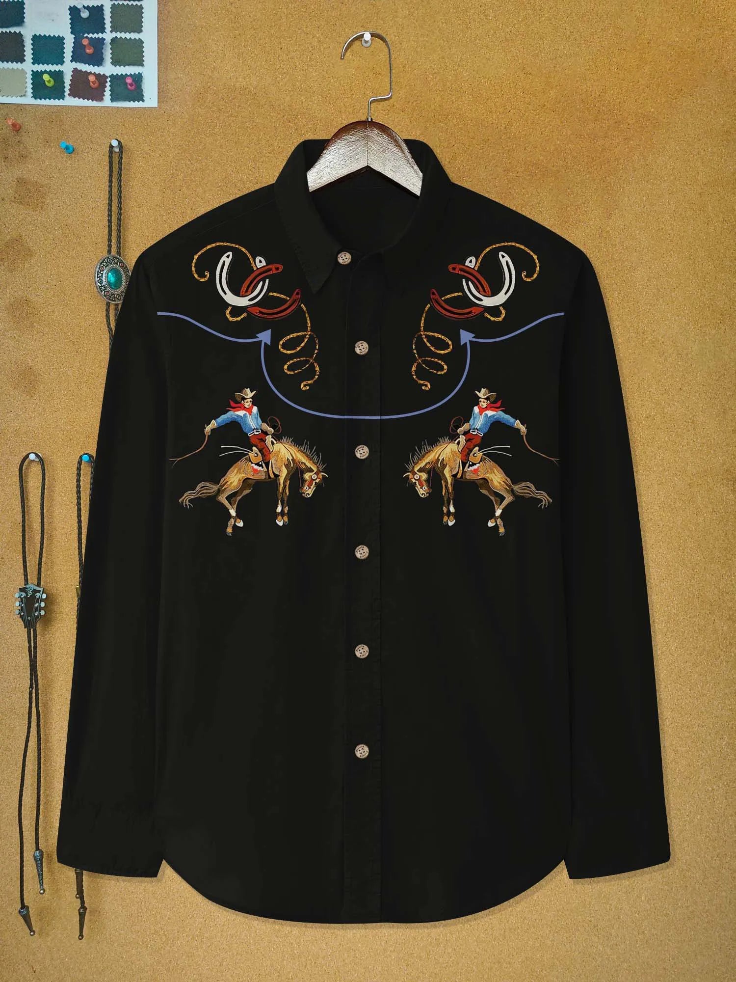 Men's Collar Printed Top Camisa Manga Larga Hombre
