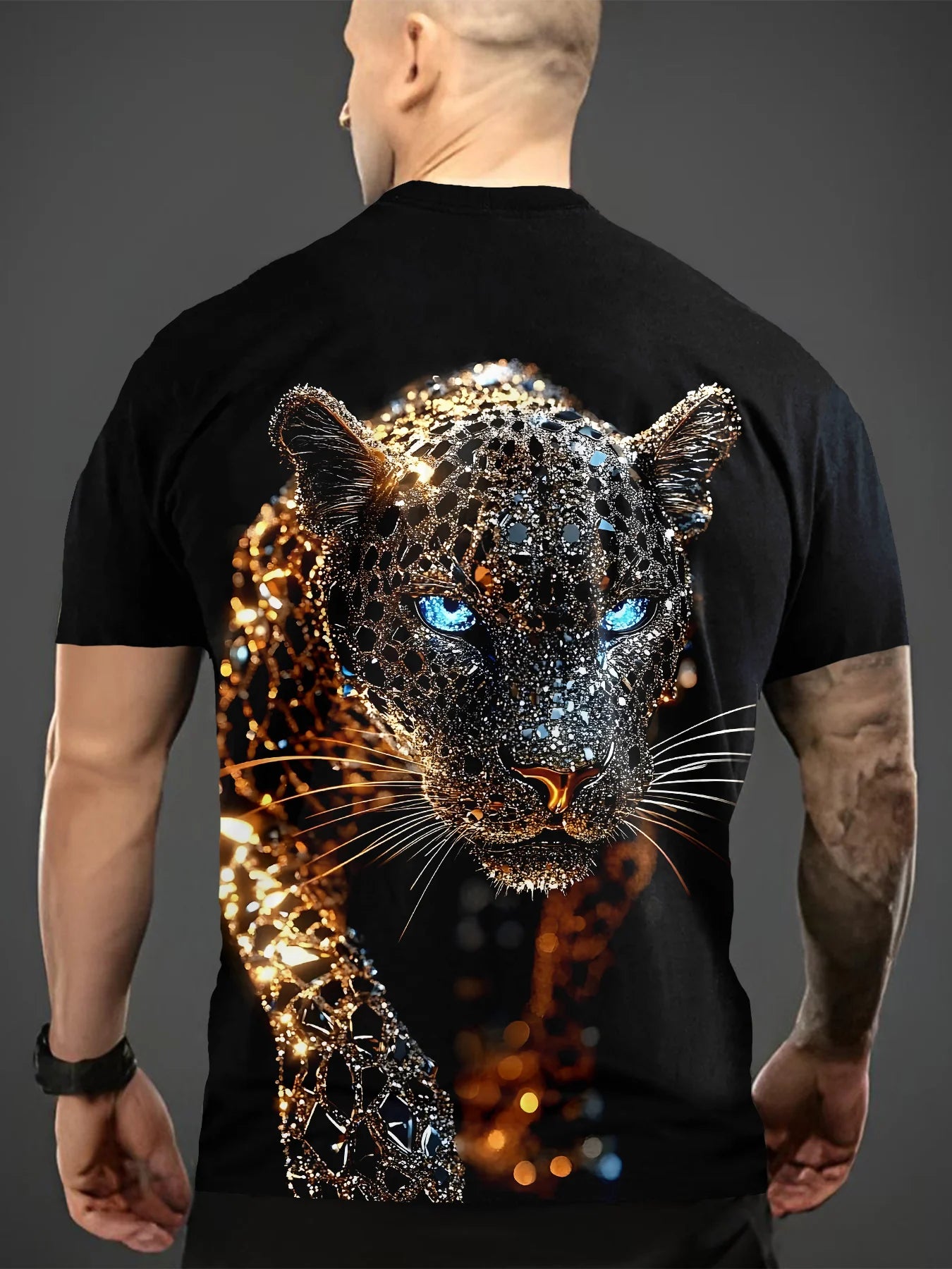 T-shirts Men's 3D shiny leopard printed